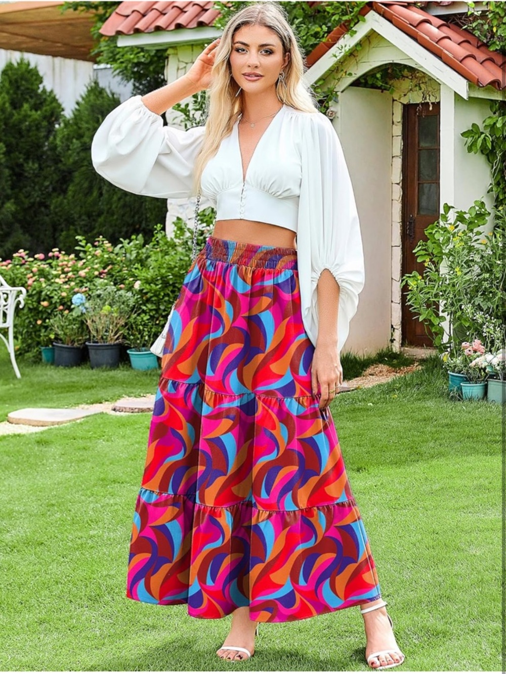 NWOT Women’s Multicolor Swirl Print High Waist Maxi Skirt w/Pockets Size Small